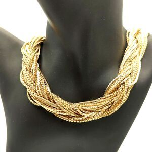 Chunky Braided Collar Statement Necklace - Multistrand - Goldtone - 19in